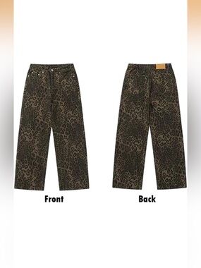 Women’s  Leopard Print Wide-Leg Jeans - Brown
